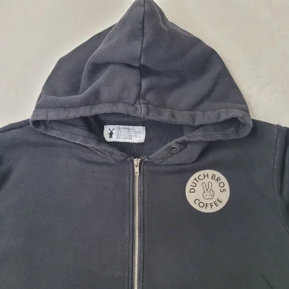 Dutch Bros Coffee "Peace Sign Logo" Men's Black Full-Zip Hoodie Size 2XL - Picture 4 of 12